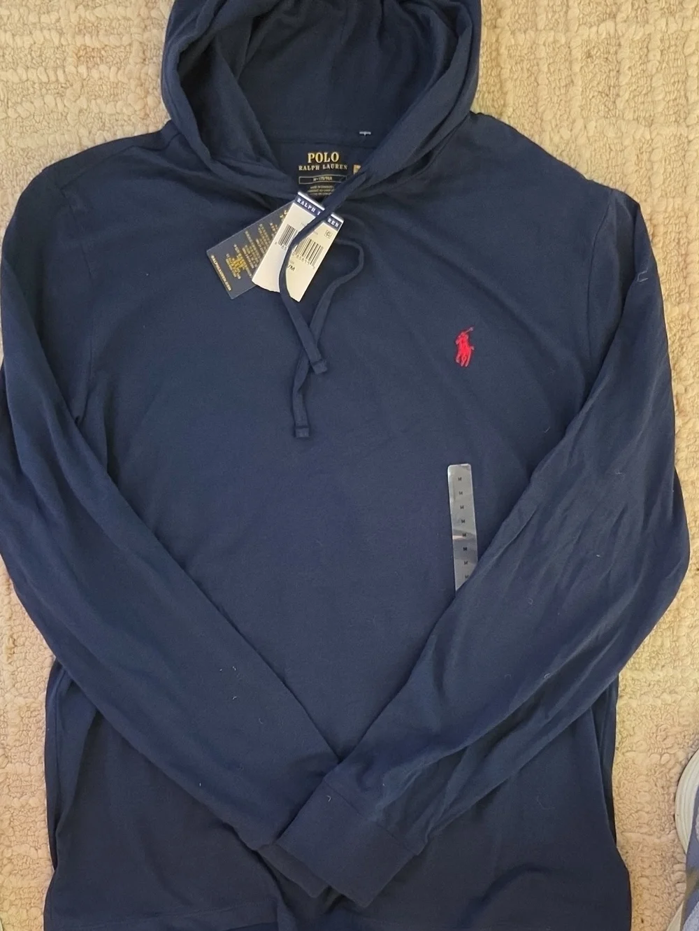 Polo Ralph Lauren Men's Jersey Hooded T-Shirt Navy Blue Red Pony - Size M NWT